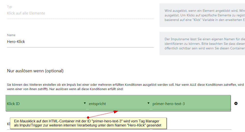 Impuls bei Klick im Matomo Tag Manager