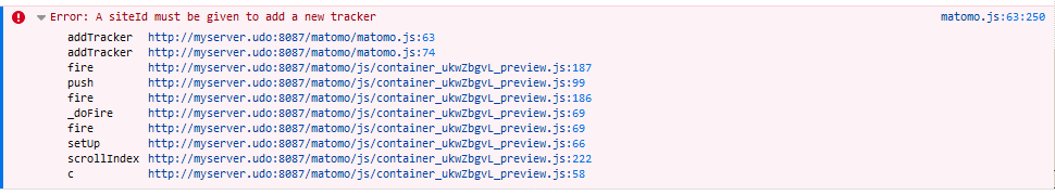 Matomo Tag Manager "siteId must be given to add a new tracker"