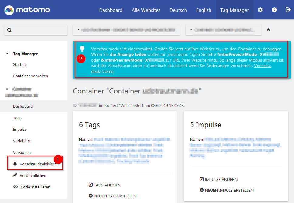 Matomo Tag Manager - Vorschaumodus aktivieren