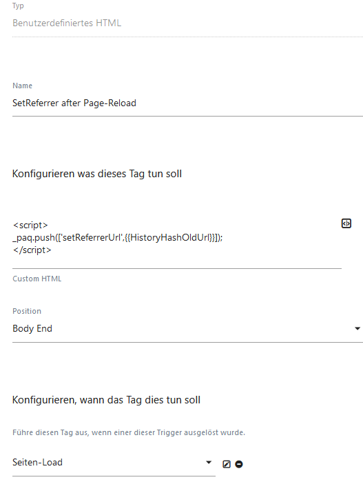 Screenshot Tag Manager Referrer setzen