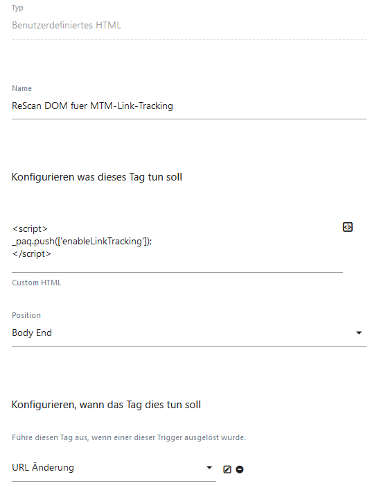 Screenshot Matomo Tag Manager Tag zu EnableLinkTracking