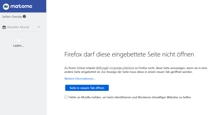 Matomo Screenshot Fehler Seiten Overlay