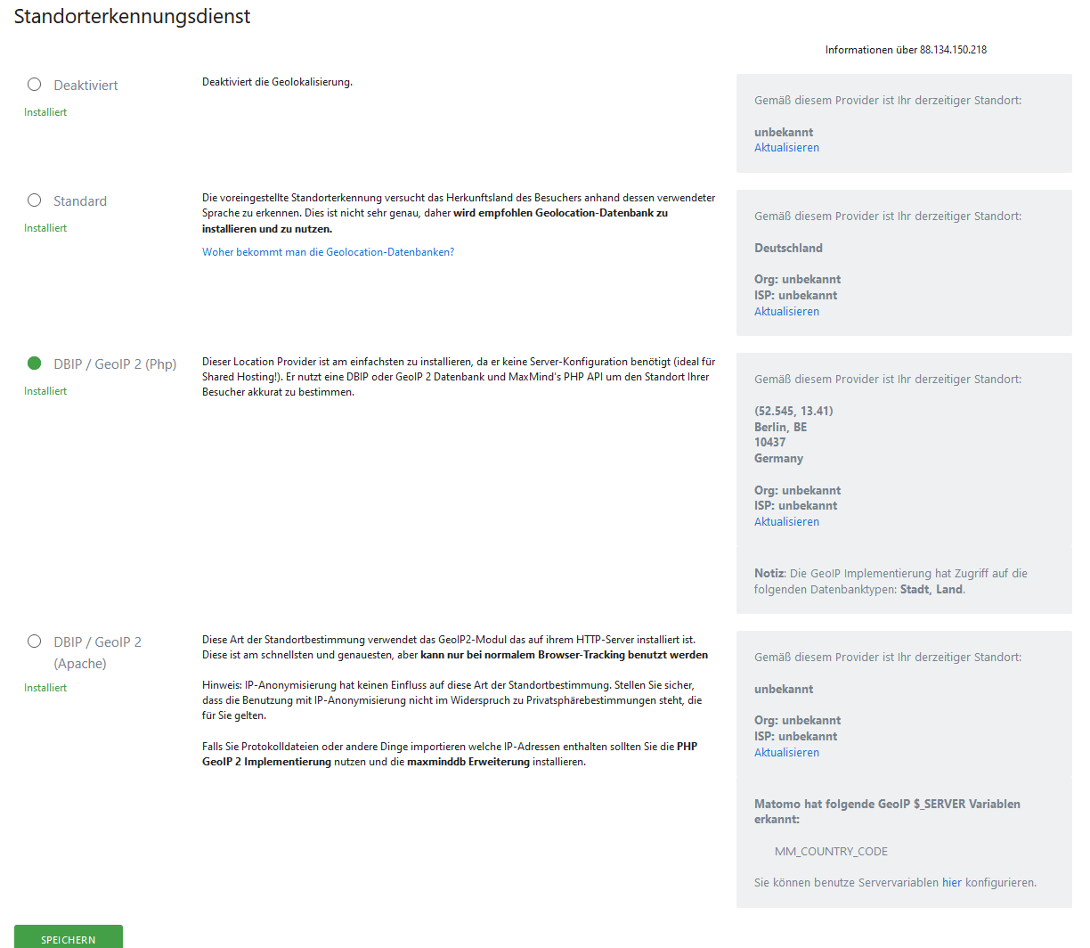 Screenshot Matomo Standorterkennungsdienste