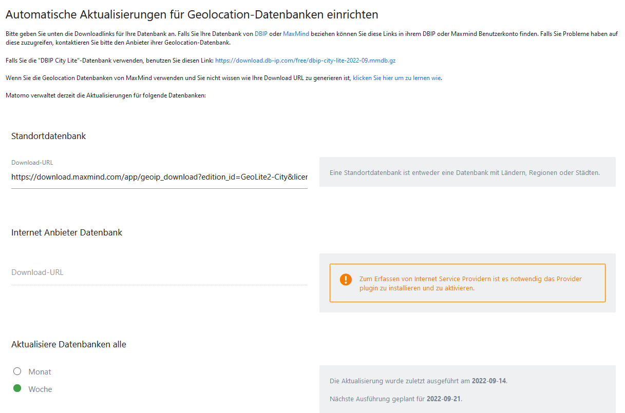 Screenshot Matomo Standortermittlung Aktualisierung