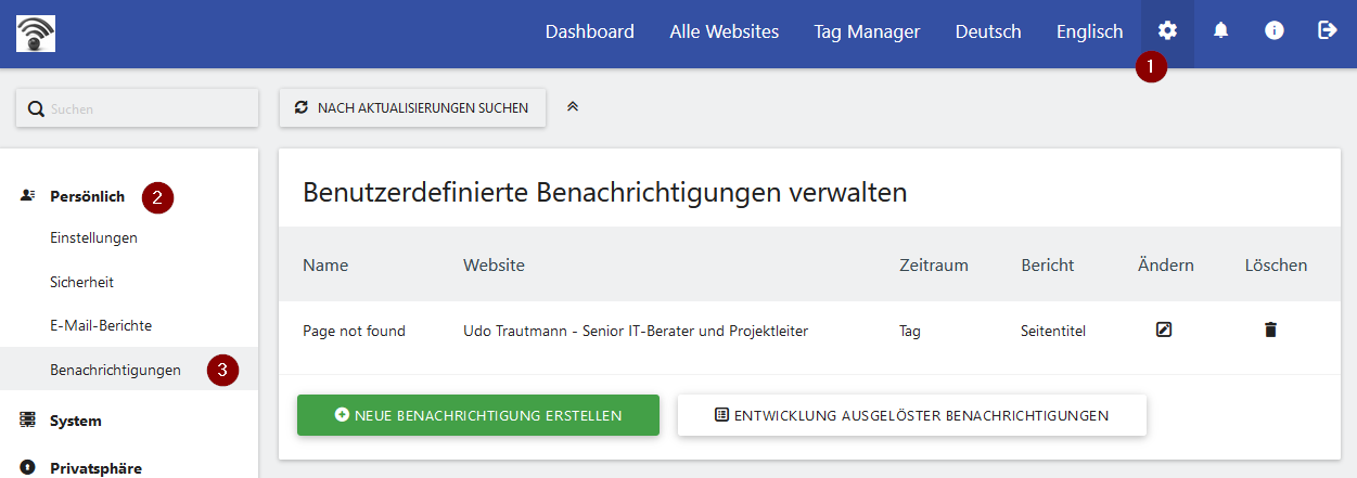 Matomo Screenshot Custom Alerts Benachrichtigungen