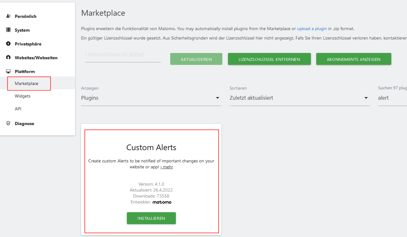 Matomo Screenshot Marketplace