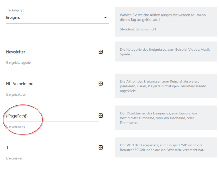 Screenshot MatomoTagManager Tag Variable Pagepath