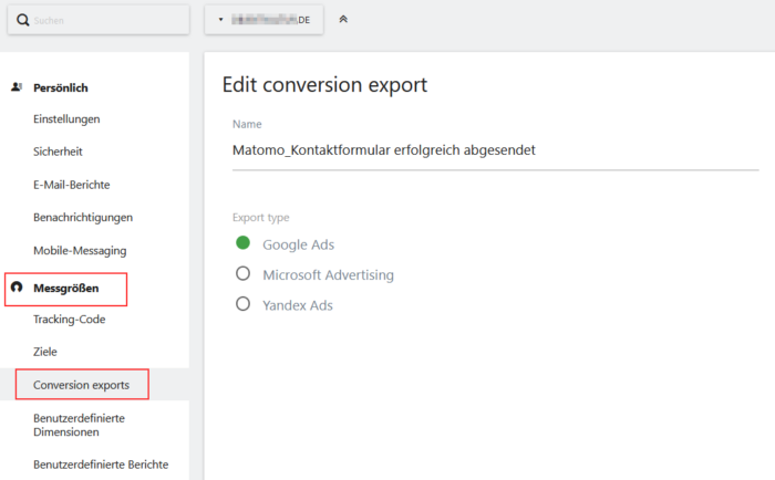 Matomo Conversion Export Screenshot