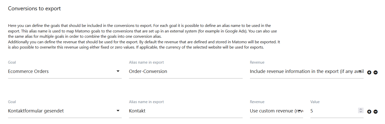 Matomo Conversion Export Screenshot