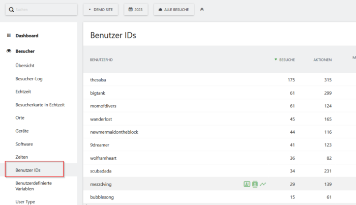 Matomo Screenshot BenutzerID