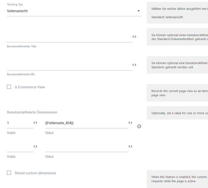 Screenshot Matomo Tag Manager Custom Dimension