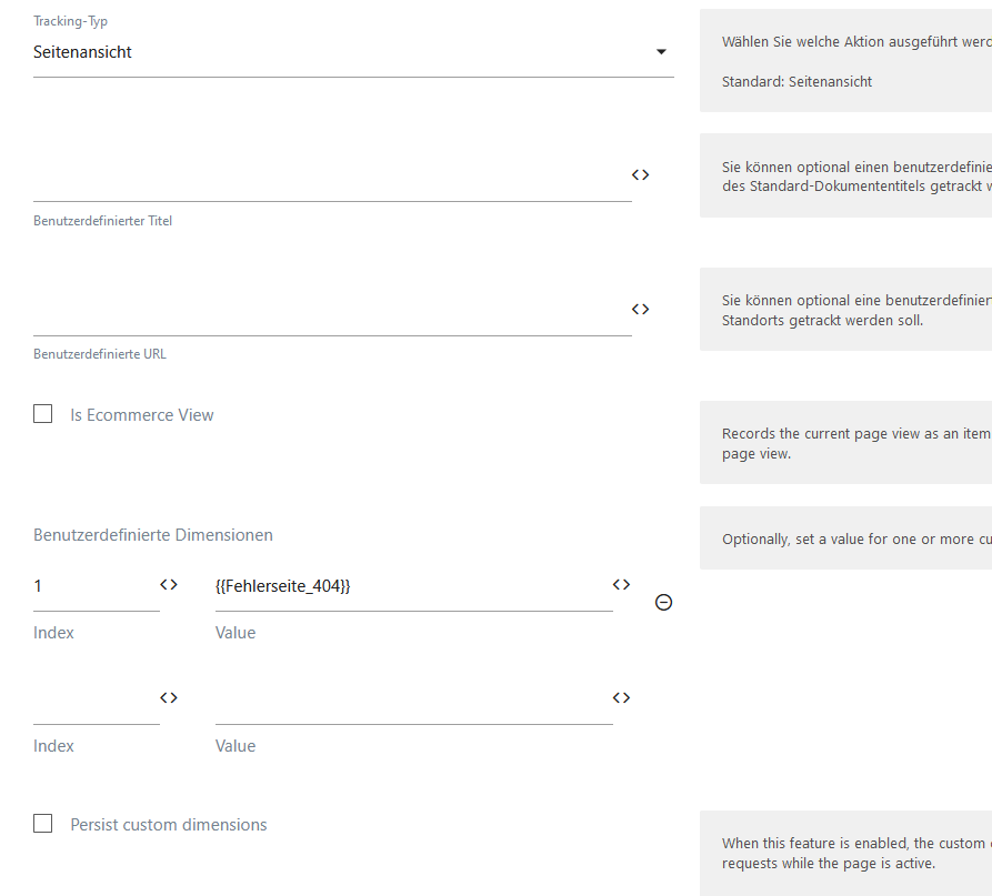 Screenshot Matomo Tag Manager Custom Dimension